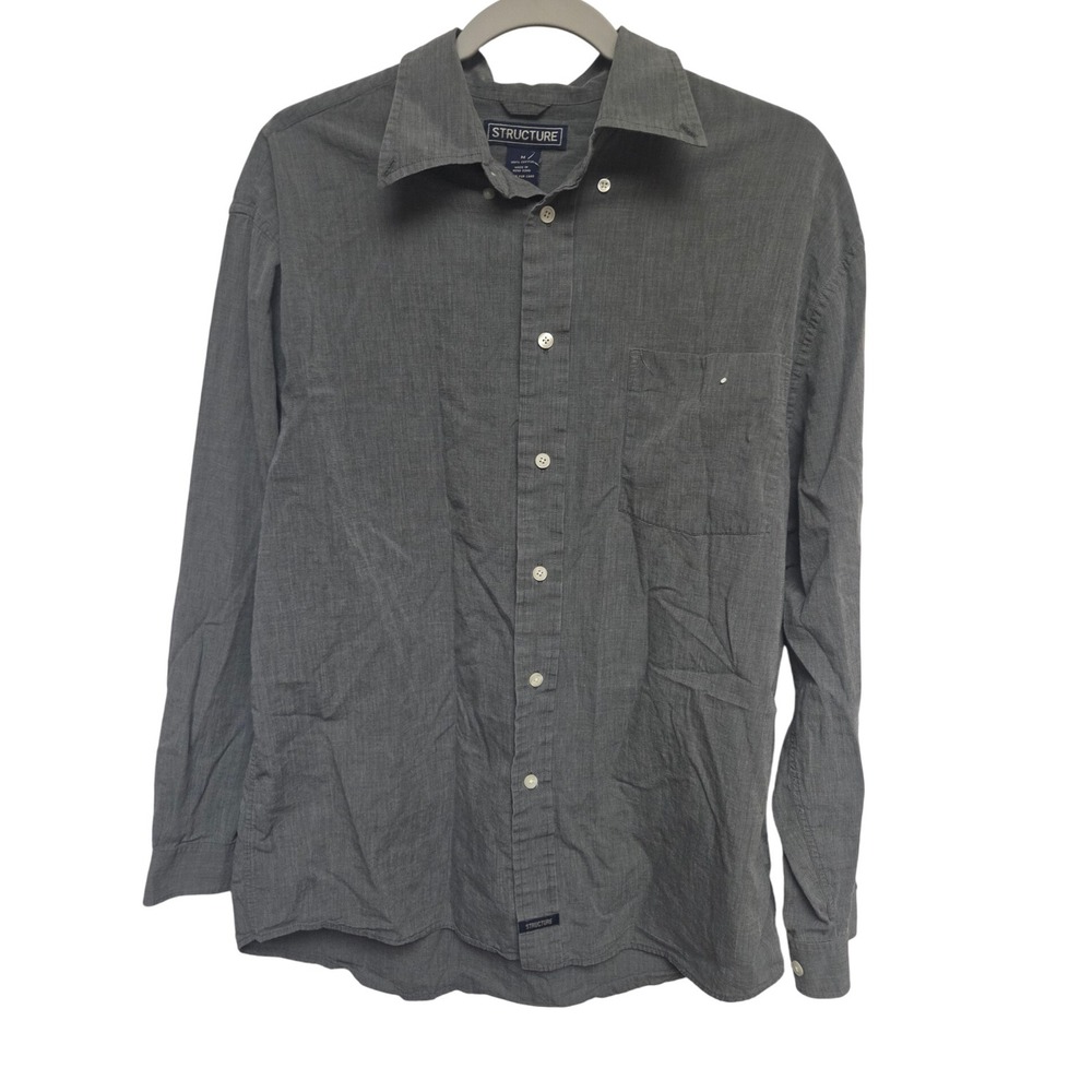 STRUCTURE Mens Gray Long Sleeve Button Up Shirt Size Medium‎ Cotton